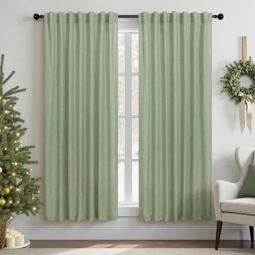 Vista 73 de Cortinas de lino natural semitraslúcidas Pitalk de 36 pulgadas de ancho para sala de estar, juego de 2 paneles con pestaña trasera, cortinas