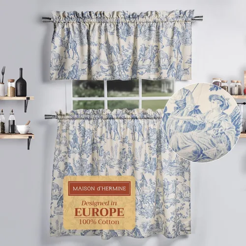 Vista 69 de Juego de cortinas de cocina Maison d' Hermine para ventanas 100% algodón Juego de cortinas y cenefas de cocina para el hogar [2 niveles