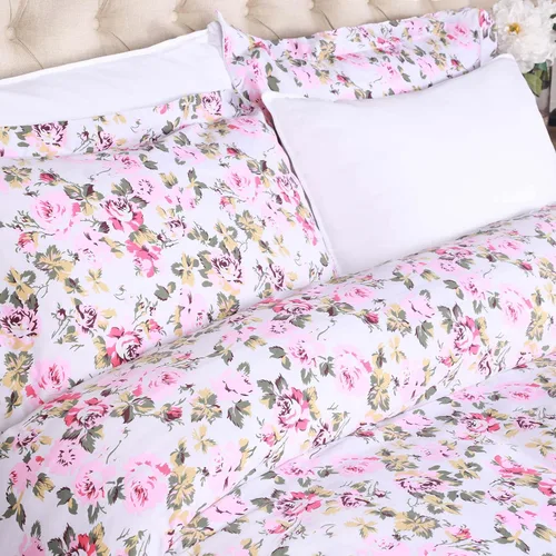Vista 4 de Superior Juego de funda de edredón de algodón de 300 hilos con fundas de almohada, duradero y transpirable, lavable a máquina, ropa de cama floral