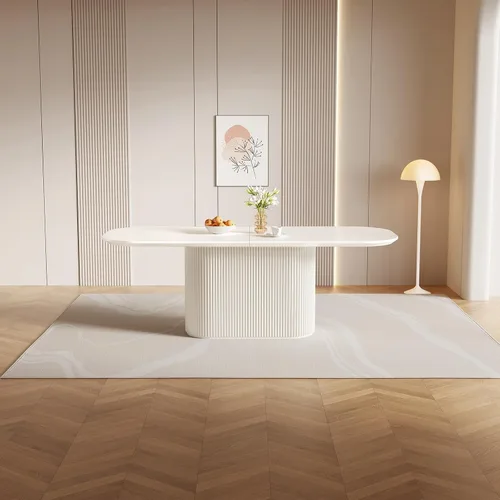 Vista 8 de Mesa de comedor ovalada de 86 pulgadas con 8 sillas, juego de mesa de cocina moderno, mesa de comedor rectangular de lujo, mesa de comedor