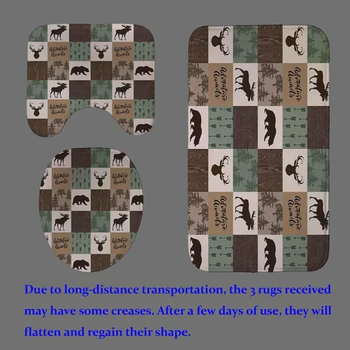 Vista 102 de Camille&Andrew - Juego de 4 cortinas de ducha de tela de ciervo rústico negro, alce, alce, pino, luna, casa de campo, panel rústico, tablero