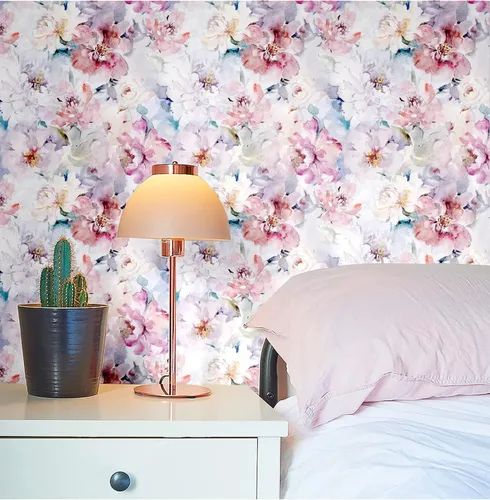 Vista 2 de Blooming Wall DPYA09 - Papel tapiz autoadhesivo con diseño de flores románticas antiguas, decoración de pared