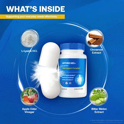 Vista 6 de NutraRize Paquete de 2 cápsulas Arthro MD+, soporte articular oficial de Arthro MD, fórmula totalmente natural para apoyar la flexibilidad