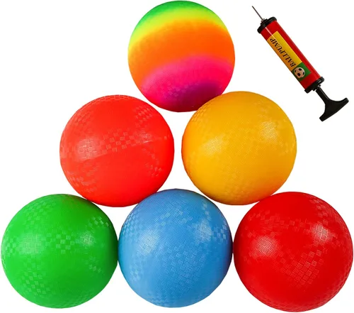 Ogrmar 6PCS 8.5 Inch Playground Balls Dodgeballs with 1 Hand Pump for Kids and Adults Dodge Ball, Kickball, Handball, Camps, Picnic and Schoolyard