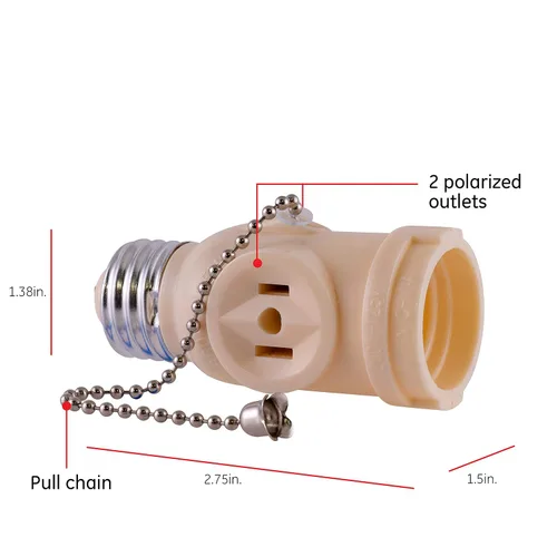 Vista 2 de GE 54180 Adaptador portalámparas con cadena de encendido y dos tomas, marfil