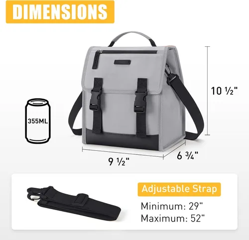 Vista 3 de TOURIT Bolsa de almuerzo con hebilla, lonchera aislada para mujeres y hombres, trabajo, al aire libre, gris