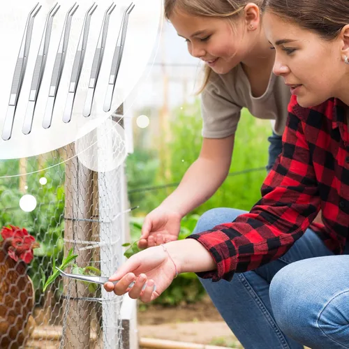 Vista 2 de Honoson 6 pinzas de acero inoxidable para manualidades con punta dentada curvada, pinzas multiusos para máquina de coser, pinzas a granel (plateado)