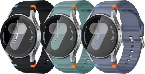 Acextro - Paquete de 3 correas deportivas compatibles con Galaxy Watch 7 Bandas 44mm 40mm, correa de repuesto de silicona suave sin huecos para