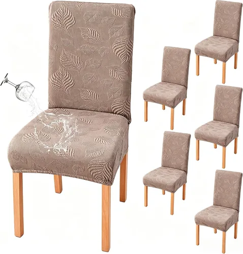 Vista 29 de Genina Juego de 2 fundas impermeables para sillas de comedor, fundas elásticas para sillas de comedor con hojas jacquard, protectores extraíbles