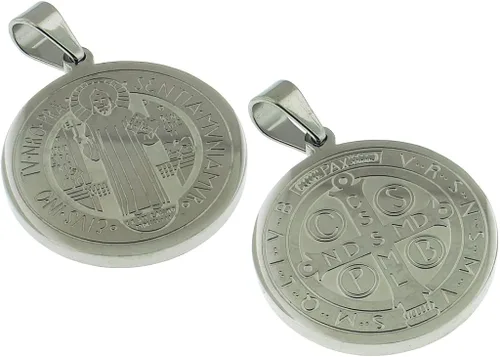 Vista 3 de San Benito - Medalla Católica de San Benito - 1102in de diámetro - Joyas de San Benito con cadena