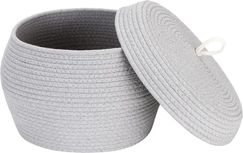 Vista 42 de Sea Team Cesta de almacenamiento redonda de cuerda de algodón con tapa, contenedor de almacenamiento tejido decorativo, cesto, maceta, caddy