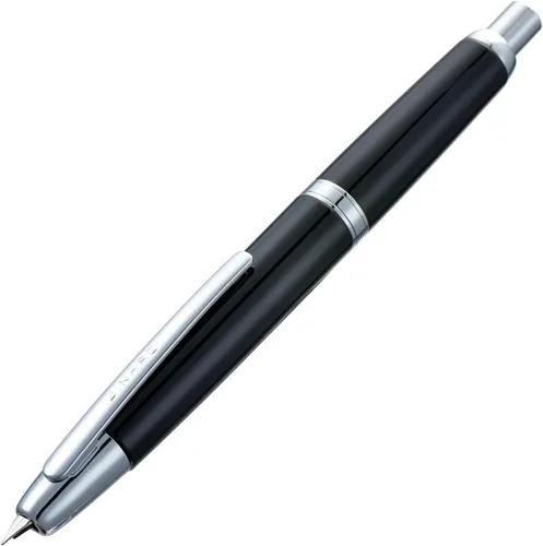 Vista 58 de Jinhao 10 Press Pluma estilográfica con caja, punta mediana retráctil de oro mate cepillado con juego de convertidor de tinta (clip dorado)