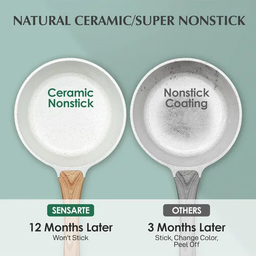 Vista 8 de SENSARTE Cacerola antiadherente de cerámica blanca con tapa de 1.5 cuartos de galón, olla pequeña con mango Stay Cool, cacerola compatible