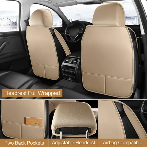 Vista 3 de Pariitadin Fundas de Cuero para Asientos de Automóvil Par Delantero, Impermeables Transpirables de Cuero Sintético Fundas de Asiento Automotrices