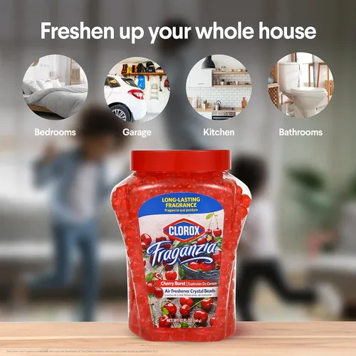 Vista 3 de Clorox - Aromatizante en perlas de cristal Fraganzia; perlas aromáticas de gel para hogar o automóvil, refrescantes de ambientes, Explosión