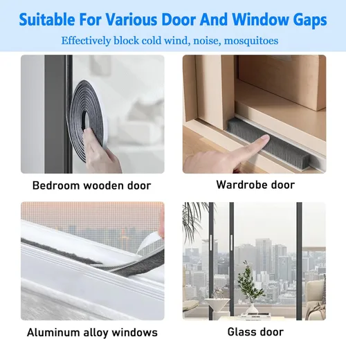 Vista 2 de Burlete autoadhesivo gris de 33 pies para puertas y ventanas, 0.4 pulgadas de ancho x 0.2 pulgadas de grosor