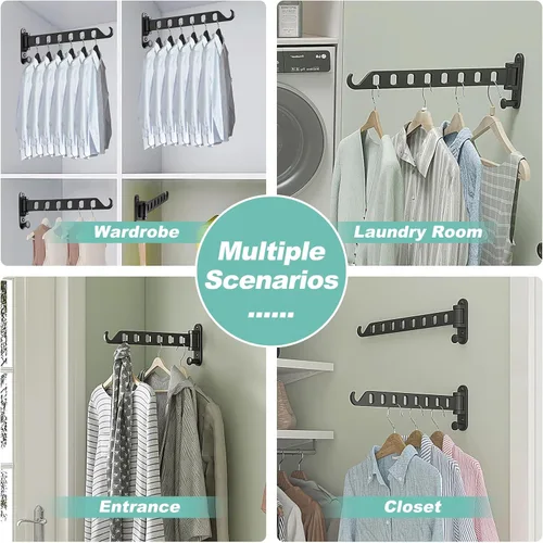 Vista 4 de Estante de secado de ropa – Percha de ropa para montar en la pared con brazo oscilante, colgador de ropa de 6 agujeros y barra giratoria