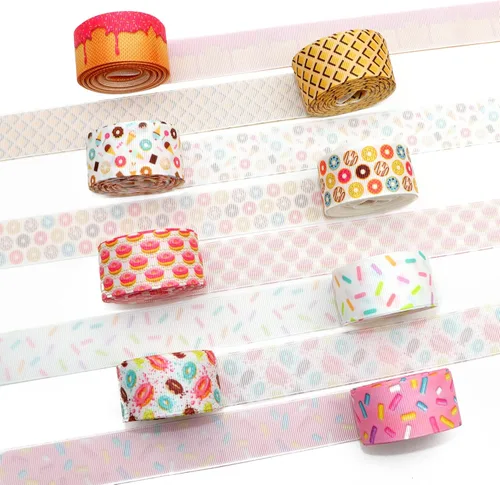 Vista 3 de David accessories Cinta de grogrén de rosgrén de 1 pulgada de ancho x 40 yardas en total, 8 rollos de 5 yardas para bricolaje hecho a mano, lazo