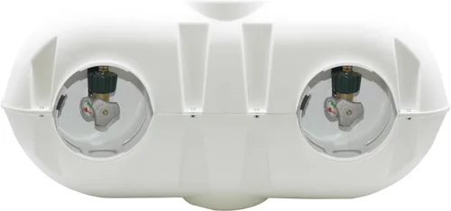 Vista 5 de Flame King Doble 20LB LP tanque de propano ligero cubierta de plástico resistente para RV, remolque de viaje, cámper - blanco