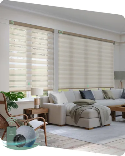 Vista 10 de Yoolax Persianas motorizadas de cebra compatibles con Alexa, persianas inteligentes de doble capa con control de luz de privacidad, persianas