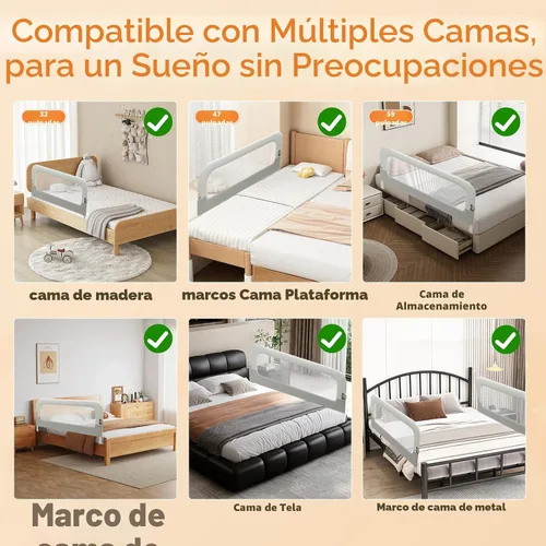 Vista 9 de omzer Riel de protección de cama para niños pequeños - Barandilla de seguridad para bebé de 32 pulgadas, plegable y con alturas ajustables Gris
