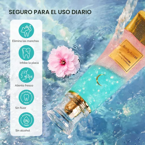Vista 7 de BodyAccel Pasta de dientes blanqueadora de Niacinamida, pasta dental blanqueadora intensiva de Niacinamida con cuidado natural suave, remoción
