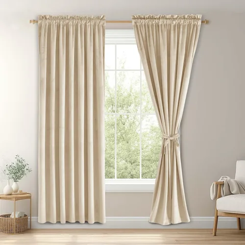 Vista 135 de JIUZHEN Cortinas de terciopelo rosa de 108 pulgadas para sala de estar, cortinas opacas extralargas para dormitorio, bolsillo para barra, protección