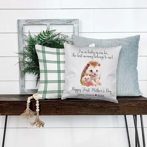 Vista 4 de Hedgehogs Mothers Day, First Mother's Day Custom Pillowcase, Personalized Mother's Day Pillowcase, Gift for Mom, Home Decor