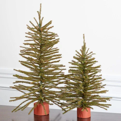 Vista 7 de Factory Direct Craft - Juego de 3 pinos artificiales con bases de madera, árboles de pino de Navidad de varios tamaños para decoración navideña