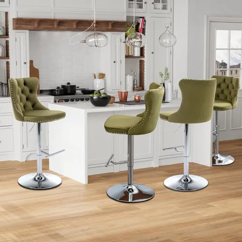 Vista 110 de Aoowow Juego de 2 taburetes de bar giratorios, taburetes de bar ajustables con respaldo de terciopelo copetudo, sillas de bar modernas tapizadas