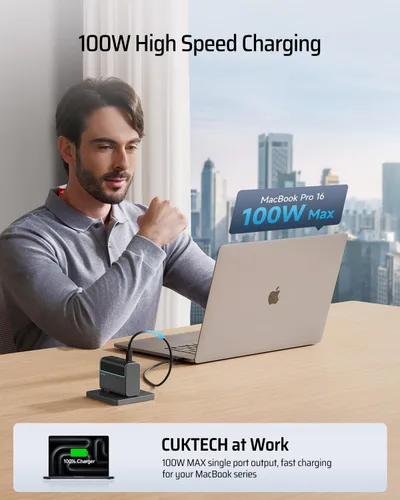 Vista 2 de CUKTECH 10 10000mAh 100W Power Bank+100W USB C Cargador de pared Combo, Bloque de cargador portátil para MacBook Pro/Air, iPad Pro, iPhone