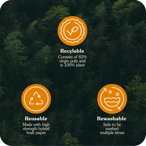 Vista 5 de Reusable Grocery Bag – Large Sustainable Washable Paper Tote with Reinforced Seams. Foldable and Durable.