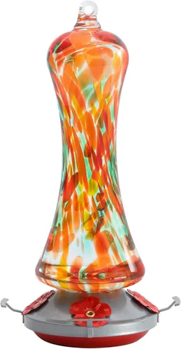 Comedero de vidrio para colibríes para exteriores: regalo de colibríes naranjas para colgar en ventana para mujeres, foso de hormigas incluido, base