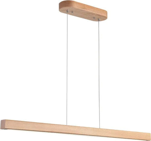 Vista 10 de Lámpara colgante lineal de madera de 31.5" – Lámpara de araña LED regulable con control remoto, iluminación moderna ajustable de estilo granja
