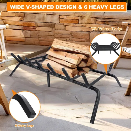 Vista 5 de Rejilla para chimenea, soporte para troncos de chimenea de 30 pulgadas, estante de leña de hierro fundido sólido resistente