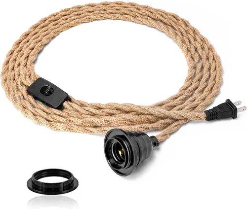 Cable de luz colgante industrial de 15 pies - Kit de luz colgante con interruptor y enchufe, cable de cuerda para luz colgante enchufable, juego de