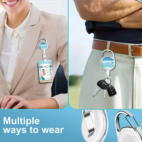 Vista 4 de Cordón para credencial y soporte para tarjetas de identificación, carretes retráctiles con clip para cinturón de carrete de mosquetón, cordón