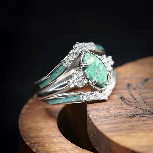 Vista 2 de Juego de 3 anillos de plata de ley con piedras preciosas naturales y simples accesorios populares para regalo
