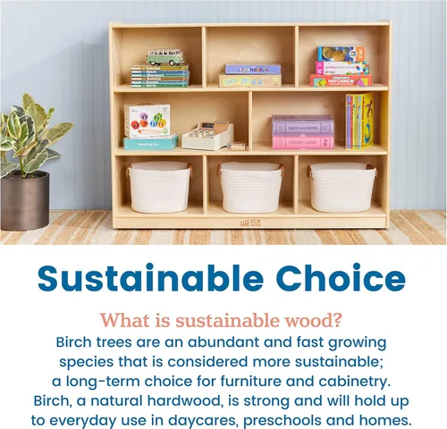 Vista 7 de Gabinete de almacenamiento para aulas con ruedas, natural ECR4Kids Escuela de abedul, Natural, 1