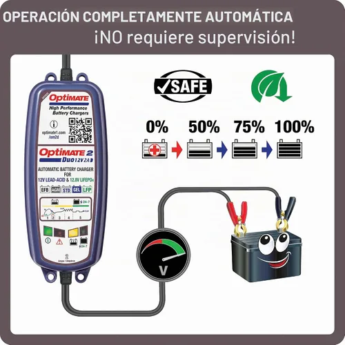 Vista 5 de Tecmate Optimate 2 Duo x 2 Bank, TM-571, Serie Bronce: Cargador y mantenedor de batería sellada de 5 pasos 2X 12V / 12.8V 2A, Azul