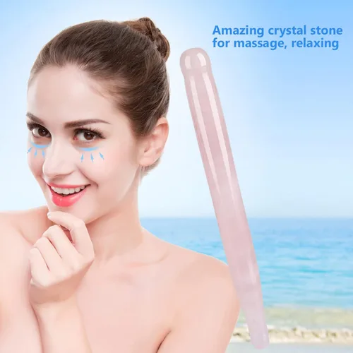 Vista 5 de ZJchao Varita de masaje con piedra de masaje, varita de cristal de jade Gua Sha, herramientas de masaje Guasha, herramienta de belleza
