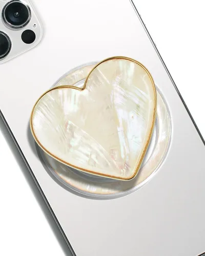 Vista 16 de OnTheGrip - Soporte plegable para teléfono móvil con diseño de concha de mar natural en forma de corazón para teléfono inteligente, tableta