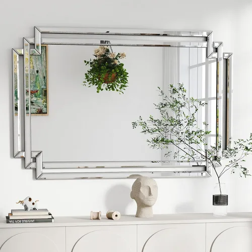 Vista 11 de Espejo decorativo para decoración de pared, elegante espejo de sala de estar de 24 x 36 pulgadas con piezas de vidrio y borde biselado, moderno