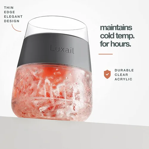 Vista 3 de luxail Copas de vino, juego de 2 copas de vino de plástico, regalos de vino, vaso de congelador con aislamiento de doble pared, copas para Coral