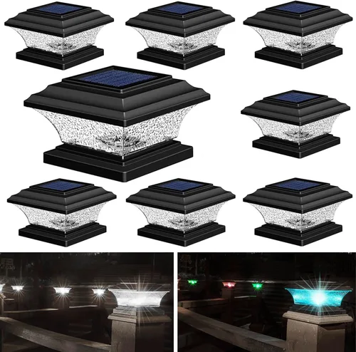 Vista 12 de HUYIENO Luces solares para exteriores con casquillo de poste para exteriores, iluminación LED, 9 modos de luz, blanco brillante/7 modos