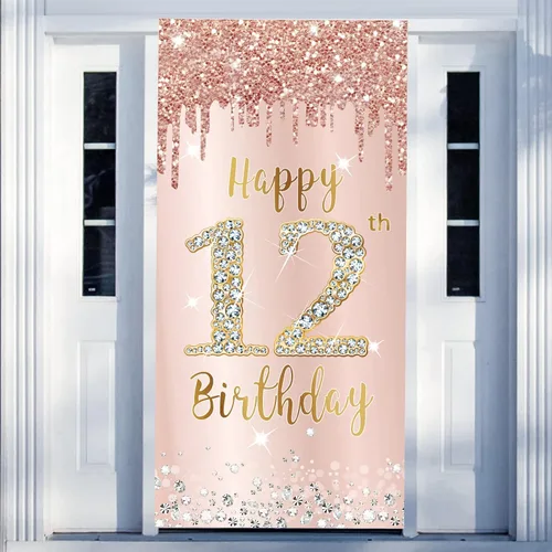 Vista 16 de Decoración de Puerta de Cumpleaños Número 85 para Mujer, Cubierta de Puerta Rosa Oro Rosa Feliz 85 Cumpleaños, Suministros de Fiesta, Cartel