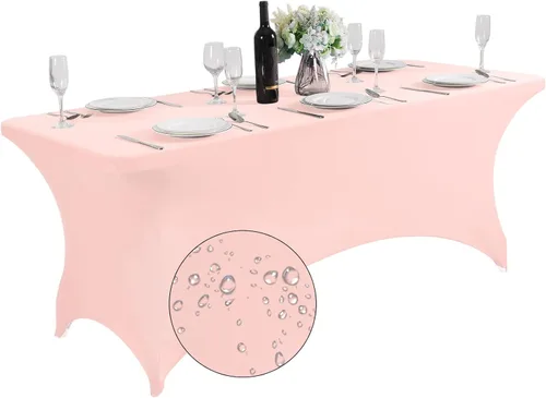 Vista 84 de SuperO - Paquete de 2 manteles de elastano impermeables para mesas de 6 pies, mantel elástico universal ajustable para fiestas, banquetes, bodas