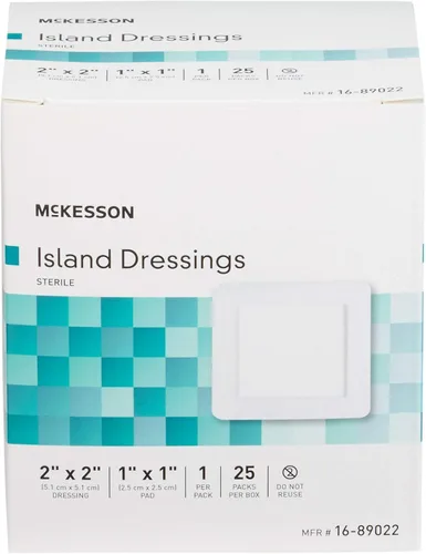 Vista 7 de McKesson Aderezos para islas, estériles, dimensión 2 x 2 pulgadas, almohadilla de 1 x 1 pulgada, 25 unidades, 1 paquete