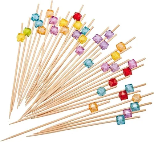 Vista 36 de PuTwo palillos de cóctel hechos a mano 300 unidades palillos de cóctel de bambú natural con cuentas cúbicas en los extremos, ecológicos, pinchos