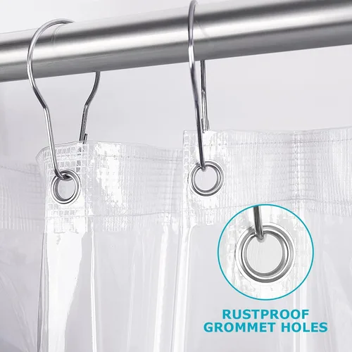 Vista 3 de Cortina de ducha transparente, 72 x 72 pulgadas, vinilo de 0.35 oz, cortina de ducha de plástico resistente, forro de ducha impermeable